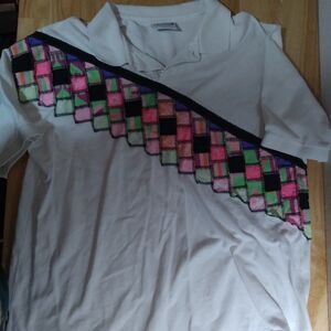 Vintage Crystal Springs Neon Checker Pattern Polo